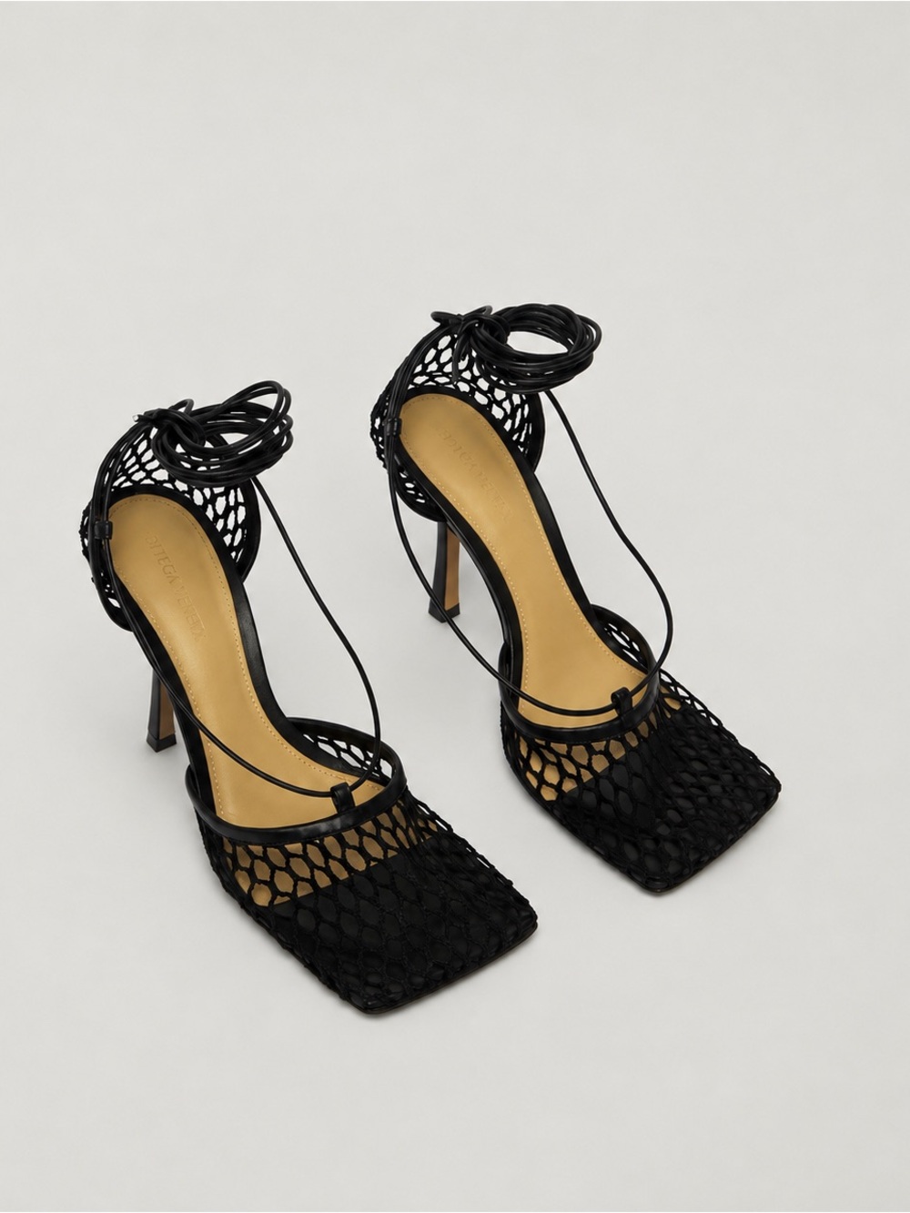 Bottega Veneta Black Woven Mesh Lace-Up High Heels